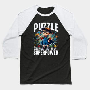 Puzzle Solving Is My Superpower Funny Jigsaw Toy Nerd Kid Baseball T-Shirt